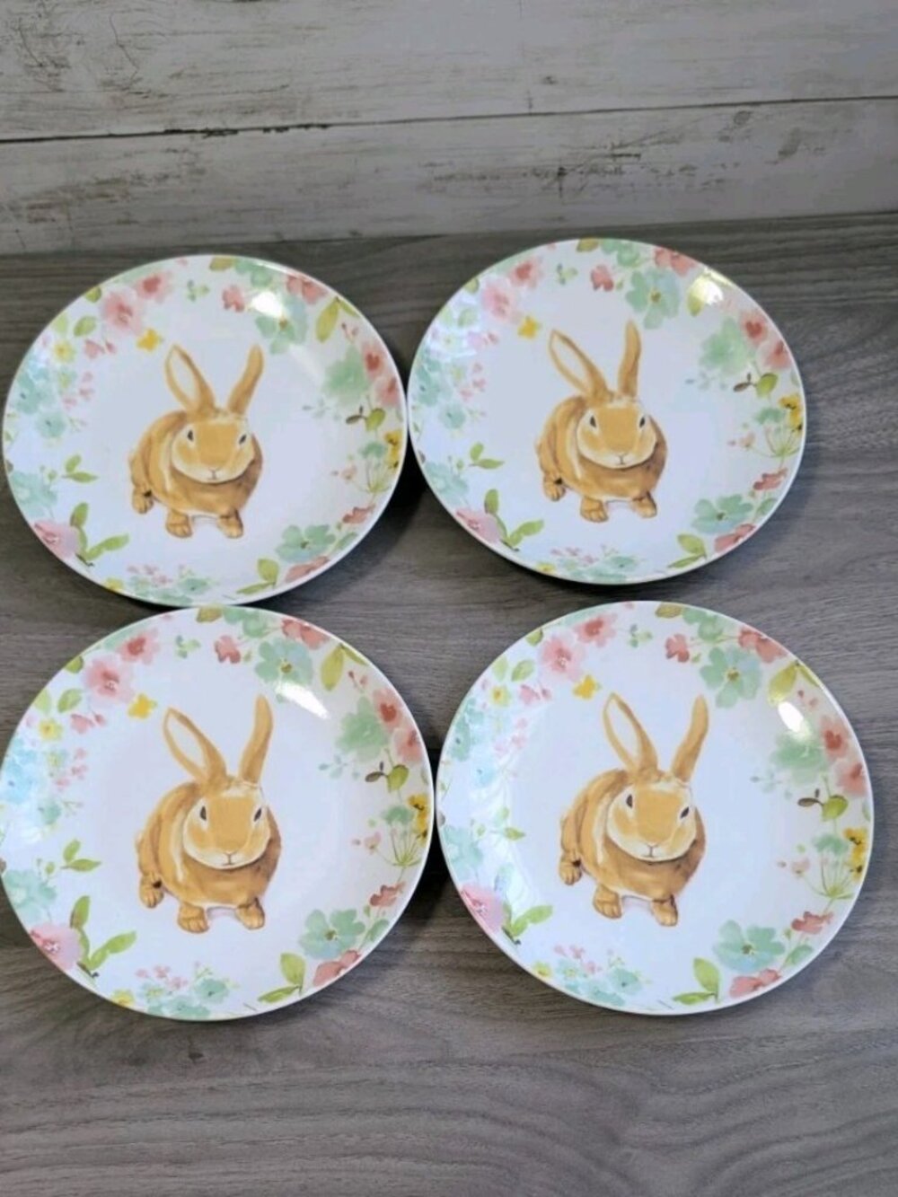 222 Fifth Sydney Bunny Rabbit Easter Appetizer Dessert Plates Set of 4